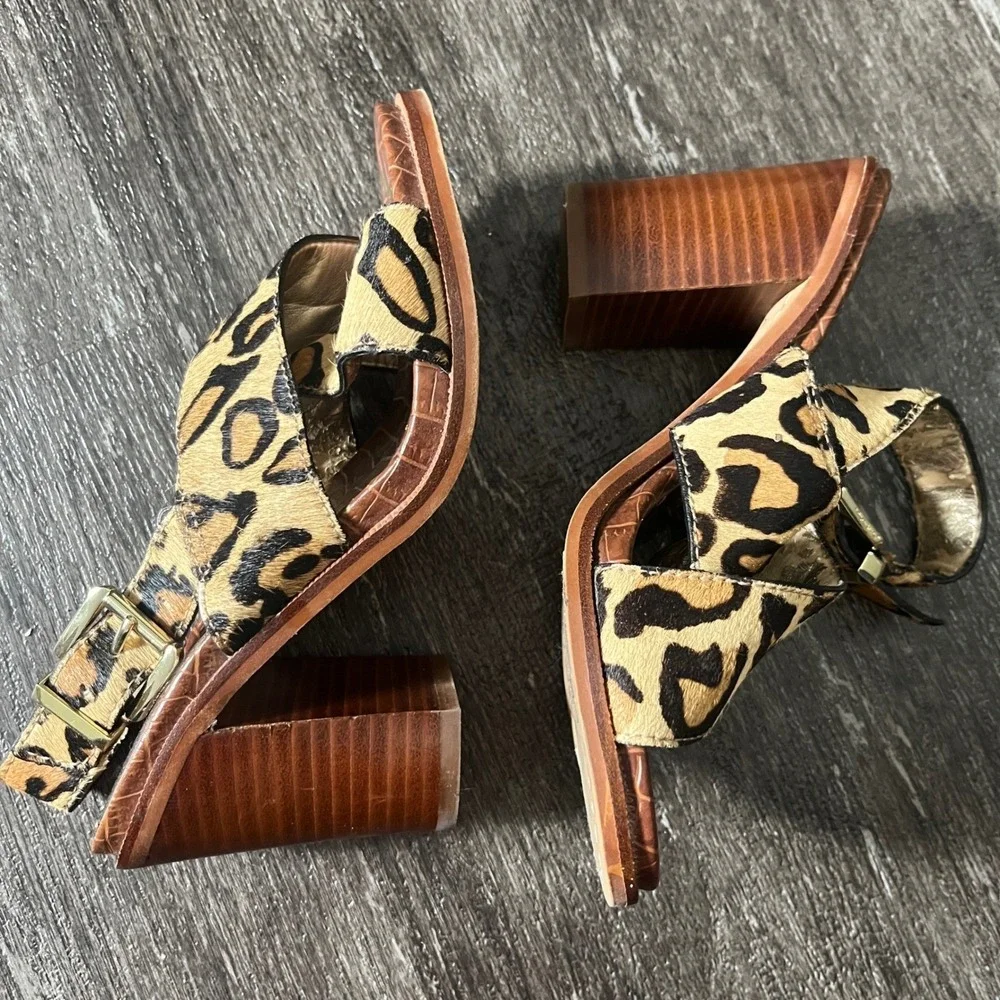 Sam Edelman Leopard Print Calf Hair Block Heel Sandals‎ Size 5.5 M
